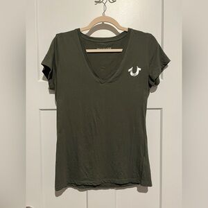 True Religion Women's Dark Green V-Neck Tee